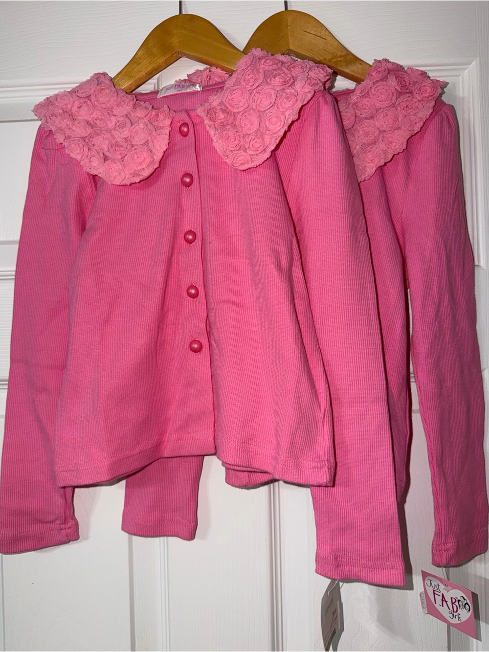 JustFab Pink Girls' Long Sleeve Cardigan with Rosette Collar